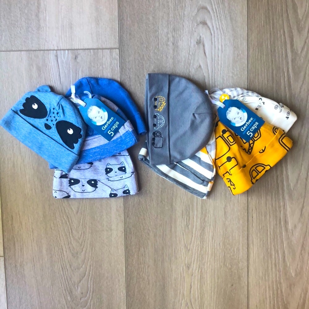 New! Gerber Baby Boy 0-6M Beenie Infant 9 Hats